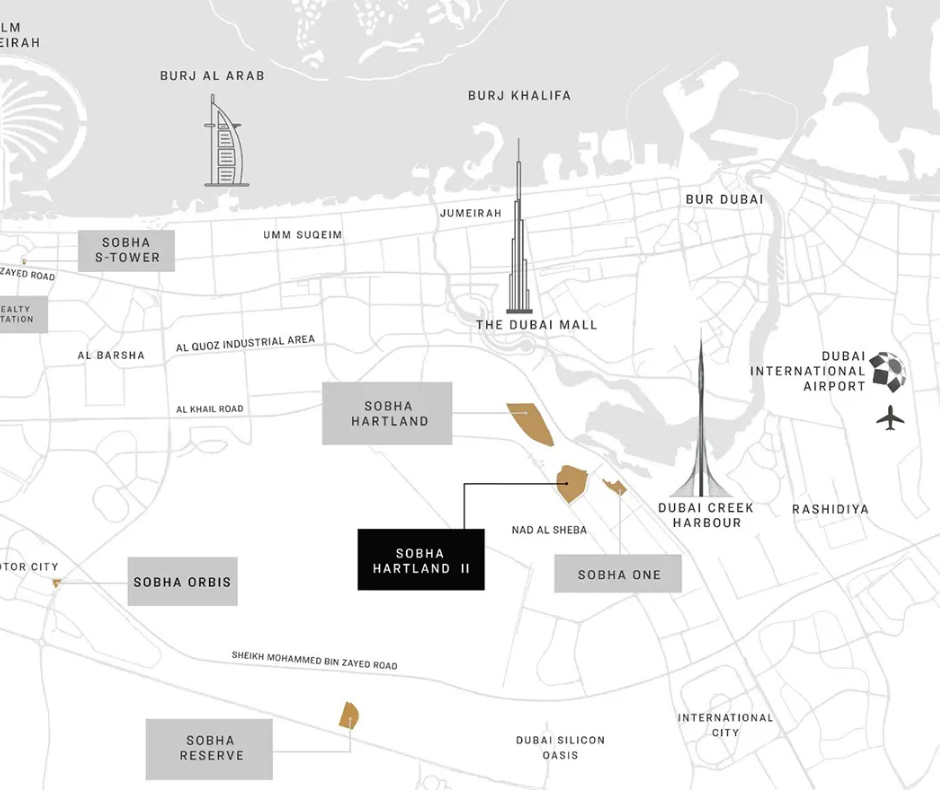 Sobha Hartland Location Map