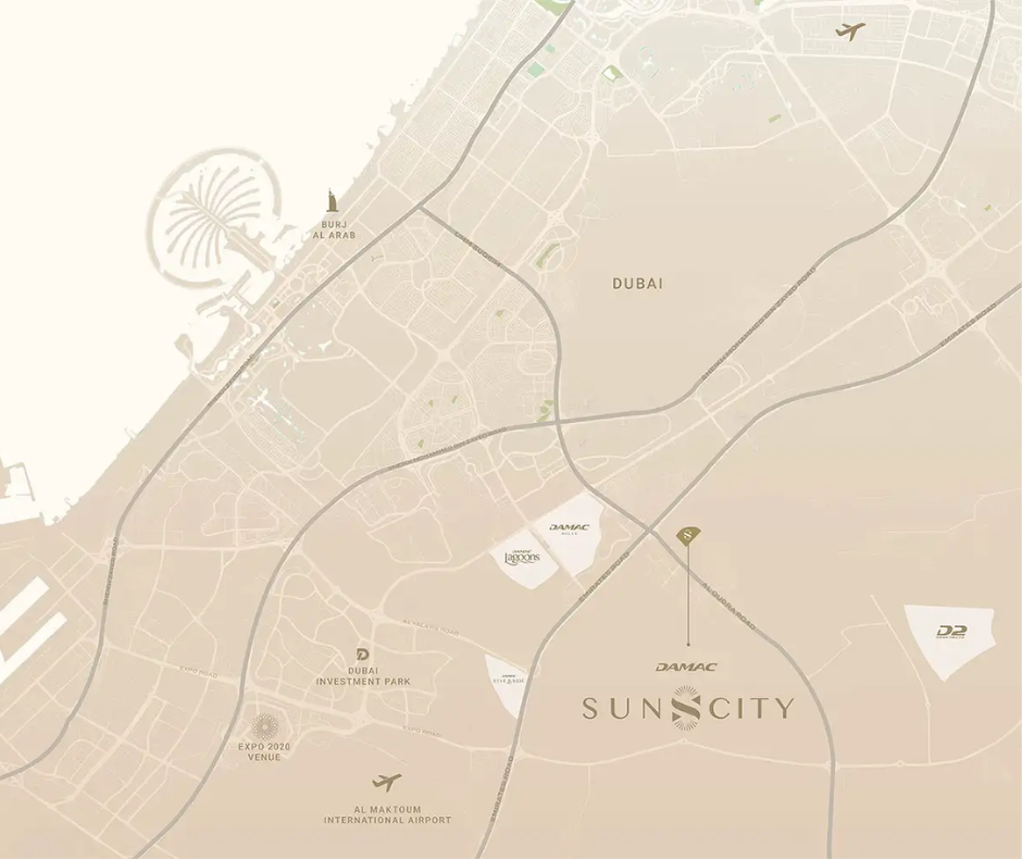 DAMAC Sun City Location Map